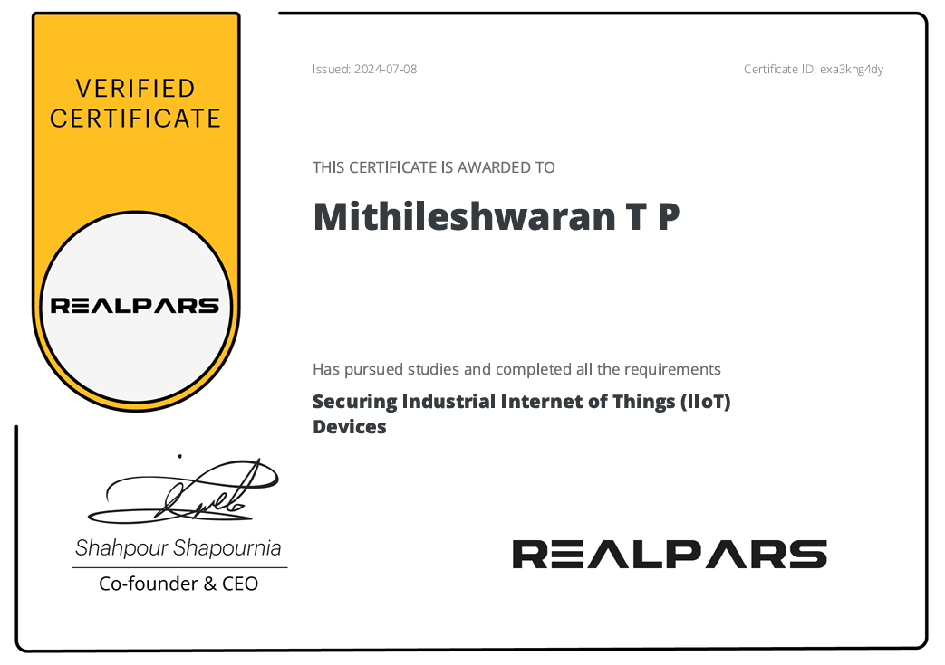 Real Pars Certificate
